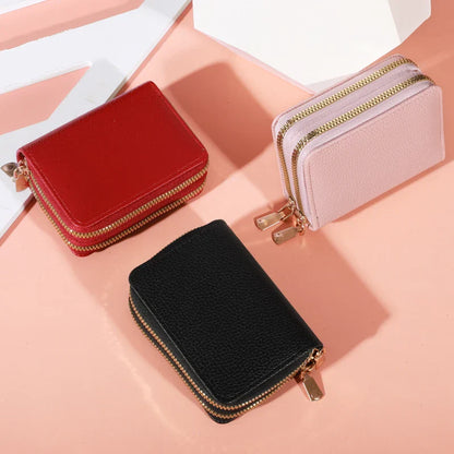 Women’s Zipper Short Purse – Lychee Pattern, Large Capacity Multi-Card & Coin Holder