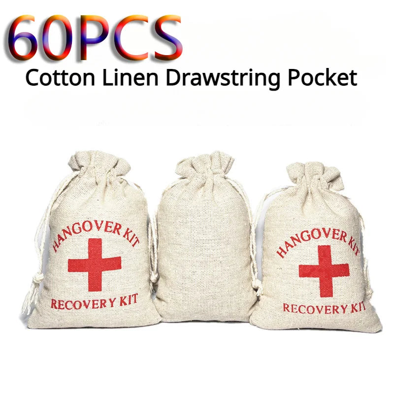 2100PCS Christmas Party Wake-Up Bags – Cotton Linen Storage & Gift Bags for First Aid, Red Cross Hangover Kits