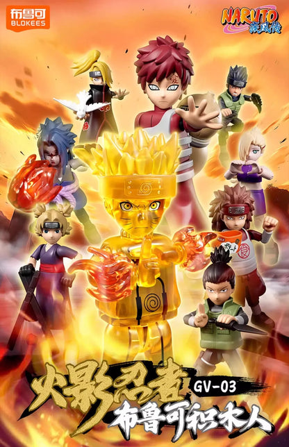 BLOKEES Original Naruto Blind Box – Nine-Tails Chakra Mode Sasuke, Gaara, Kurama, Shikamaru Assembled Action Figure Toy Gift