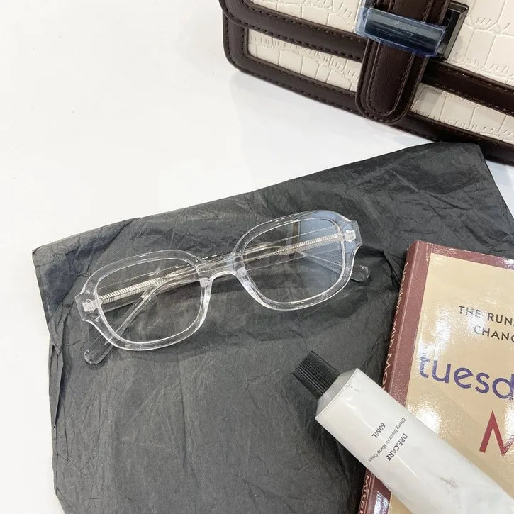 Retro Square Oval Blue Light Glasses – Thick Red Frame Korean Fashion Eyewear for Women