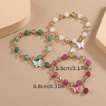 Purple Butterfly Charm Bead Stretch Bracelets – Multi-Color Crack Faceted Beads, Cute Jewelry Gift for Women & Girls
