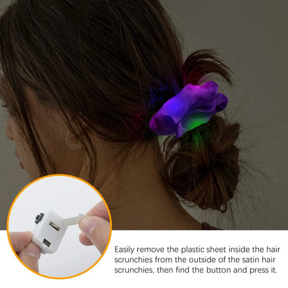 9-Piece LED Light Hair Scrunchies - Satin Elastic Bands for Girls - Halloween & Christmas Glow-in-the-Dark Party Supplies