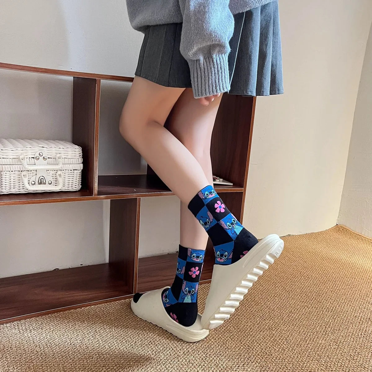 Disney Kawaii Stitch Cotton Socks - Medium Length Combed Cotton Socks, Perfect Birthday Gift for Girls & Boys