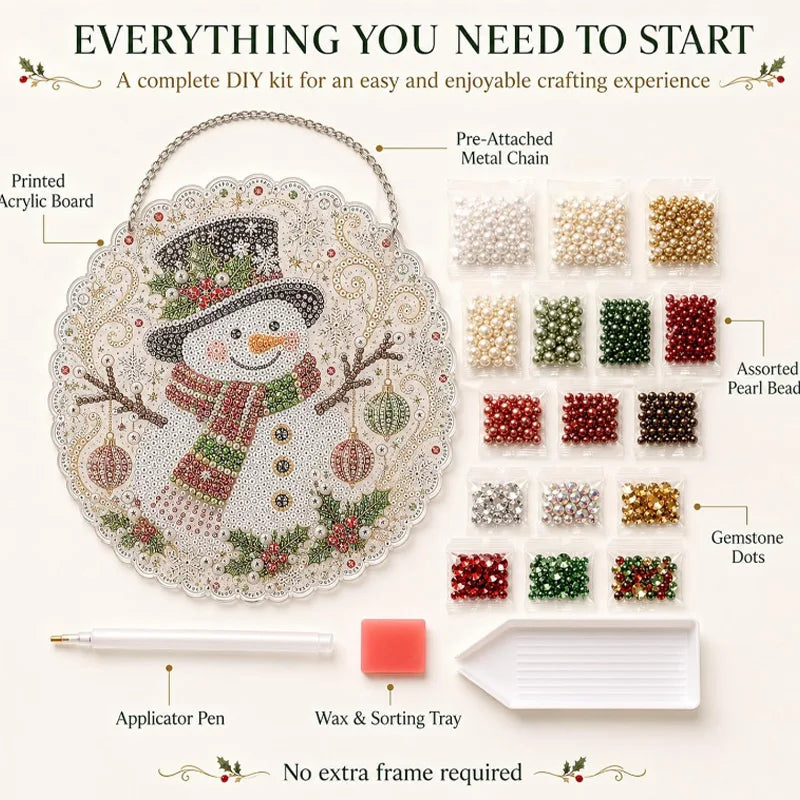 Christmas Pearl Diamond Painting Suncatcher Kit - DIY Acrylic Round Bead Craft for Wall & Window Decor