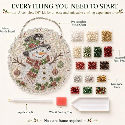 Christmas Pearl Diamond Painting Suncatcher Kit - DIY Acrylic Round Bead Craft for Wall & Window Decor
