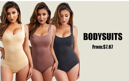 GUUDIA Ribbed Tummy Control Jumpsuit – Light Compression Daily Shaper Bodysuit with Open Crotch Shapewear Design