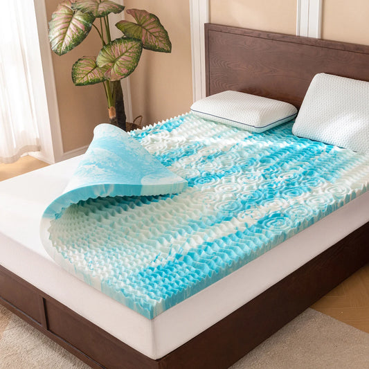 Hcore 5-Zone Cooling Gel Memory Foam Mattress Topper – Pressure Relief Bed Topper for Comfort & Support (Blue)