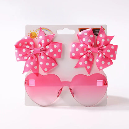 Girls' Hair Bow Clips - 3-Piece Solid Dot Boutique Bowknot Hair Accessories