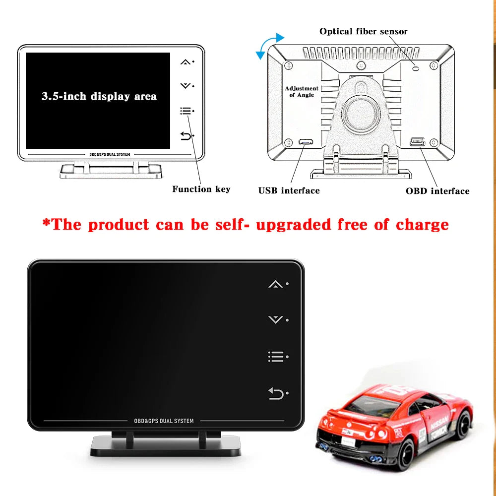 XS HUD Car Gauge – Multi-Function OBD+GPS Display for Water Temp, Turbo, Oil Pressure & Oil Temp Head-Up Display