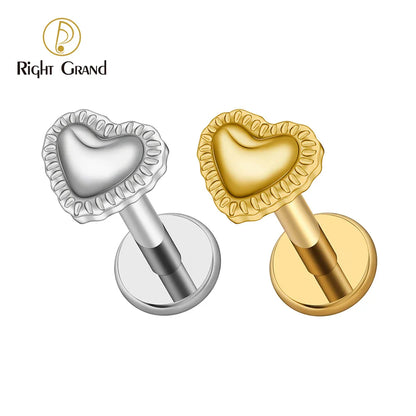 Right Grand ASTM F136 Titanium 16G Heart Labret Stud Earring – Lip, Monroe, Helix, Tragus & Conch Cartilage Piercing Body Jewelry
