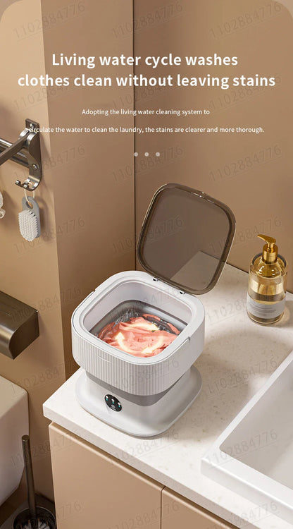 10L High-End Foldable Portable Washing Machine – Large Capacity with Blue Light, Timed Washing & Dehydration