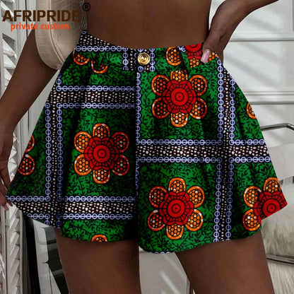 Women's Running Shorts - High Waist Elastic Athletic Shorts with Pockets Ankara Print