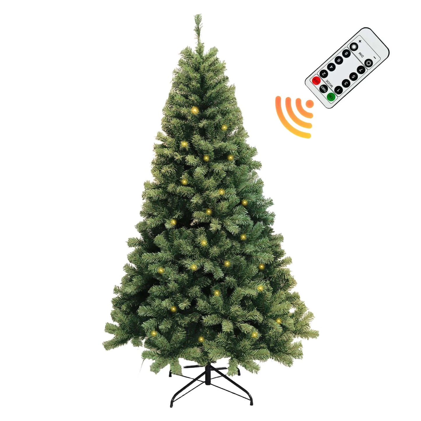 6-7ft Pre-Lit Artificial Christmas Tree — Hinged Xmas Tree with LED Lights & 8 Lighting Modes for Home Decor
