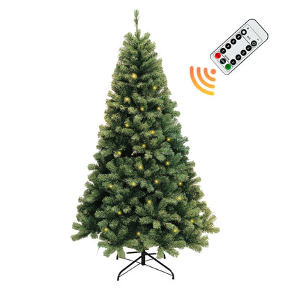 6-7ft Pre-Lit Artificial Christmas Tree — Hinged Xmas Tree with LED Lights & 8 Lighting Modes for Home Decor