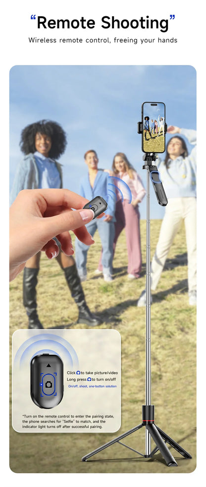 MEUYAG Selfie Stick Tripod – 1708mm Monopod with Fill Light, Bluetooth Remote, 360° Rotation & 1/4” Interface for Mobile Phones