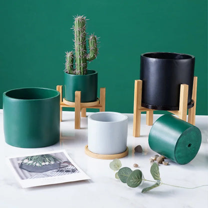 Small Durable Wood Planter Pot Rack - Free Standing Flower Pot Holder for Home Garden Indoor Display and Bonsai Stand with Tray