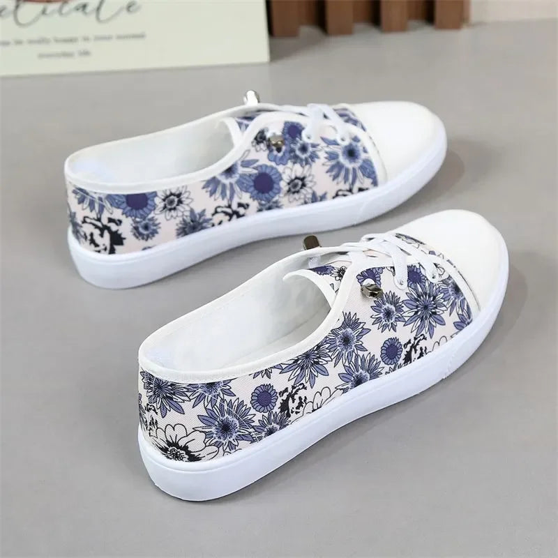 Lady Classic Round Toe White Canvas Shoes | Comfortable Lace-Up Street Sneakers for Students