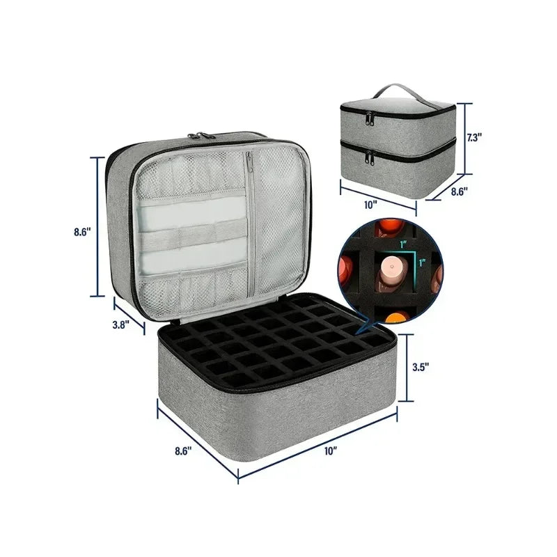Double-Layer Nail Polish & Essential Oil Storage Bag – Portable Cosmetic and Nail Care Tool Organizer with 30 Compartments