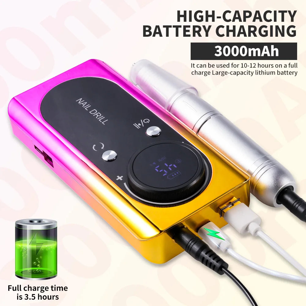New 45000RPM Professional Electric Nail Drill – Rechargeable Nail File for Gel Nails, Low Noise Sander, Nail Accessories