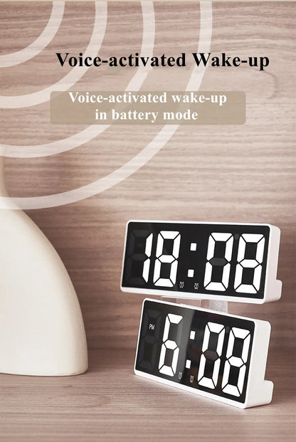 Digital Alarm Clock with Voice Control - Temperature Display, Snooze, Night Mode - Desktop Table Clock with Anti-disturb Function - 12/24H LED Watch