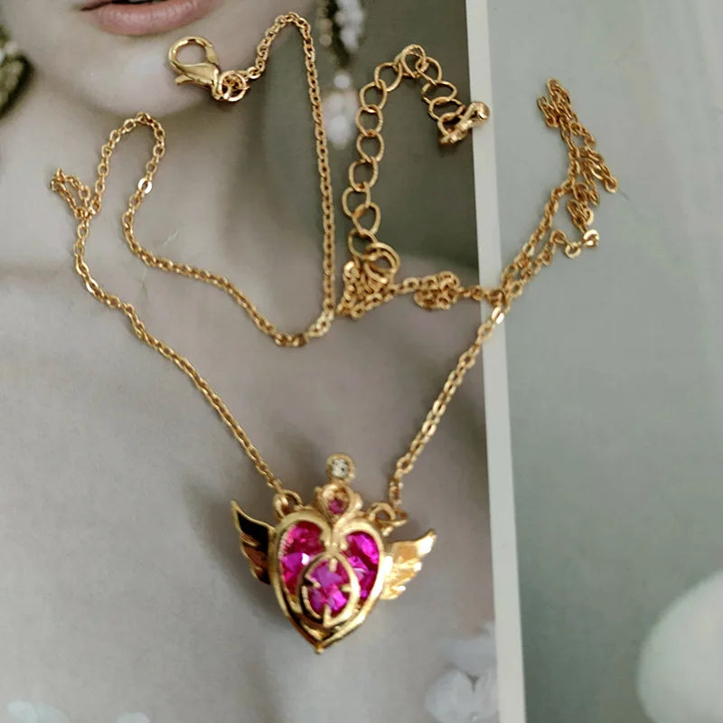 Anime Moon Usagi Necklace Set - Cute Cartoon Enamel Cosplay Jewelry Gifts for Women & Girls