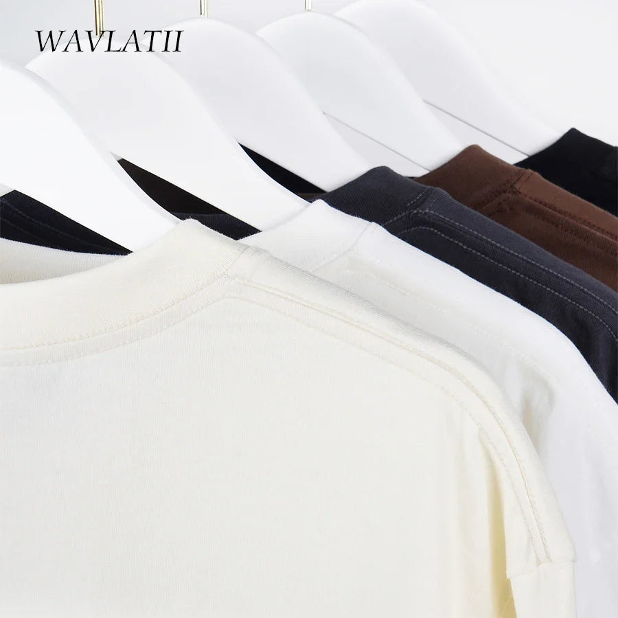 WAVLATII Oversized Summer T-Shirt – Unisex Korean Streetwear Solid Color Casual Tee for Men & Women, Basic Loose Fit Top