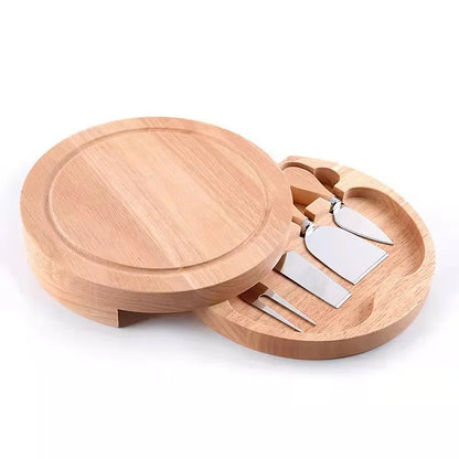 Cheese Board Set with Slide-Out Drawer – Cutlery Cutter, Slicer, Fork, Scoops & Kitchen Storage Tools