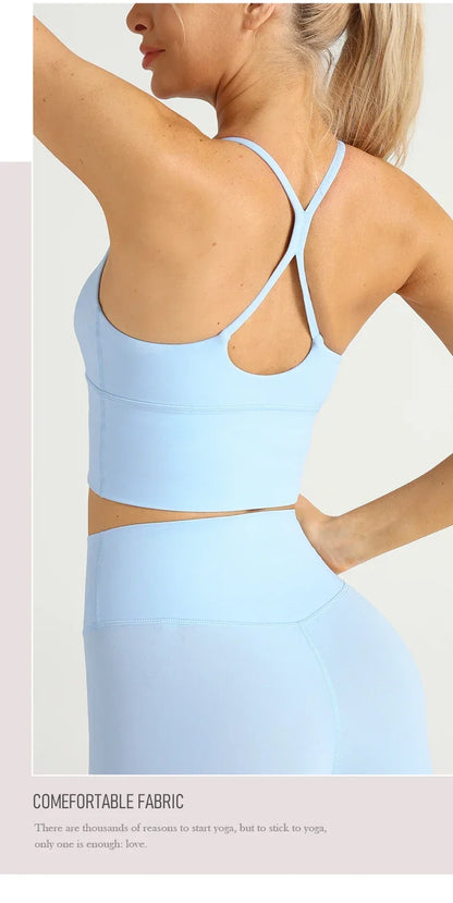 Solid Color Women’s Gym Yoga Sports Bra – Naked Feel, Sexy Cross Back Y-Shape Sling for Fitness, Jogging & Workout