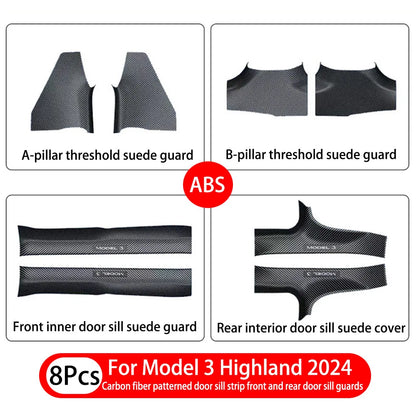 2/4/8Pcs Door Sill Protectors for Tesla Model 3 Highland 2024 – ABS Front & Rear Threshold Anti-Kick Guard Waterproof Strips