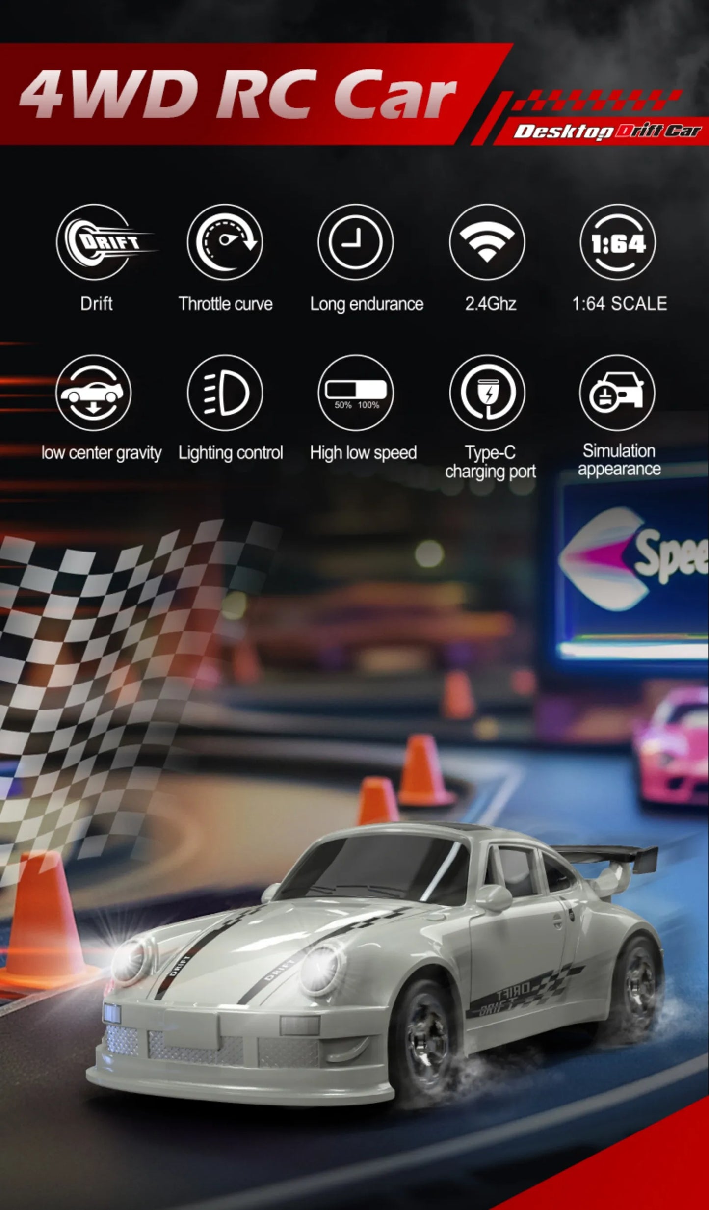 KF20 1:64 RC Drift Car — 2.4G High-Speed 4-Wheel Mini Remote Control Racing Toy for Kids