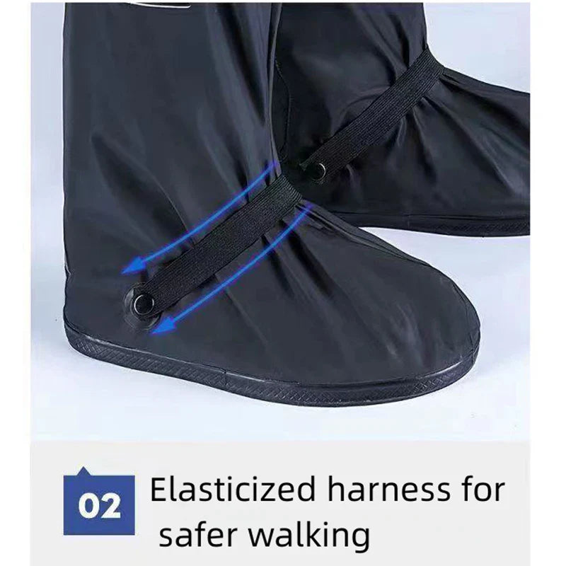 Black Waterproof Rain Boot Covers – High-Top Shoe Covers with Reflector for Motorcycle, Bike & Outdoor Use (Men & Women)