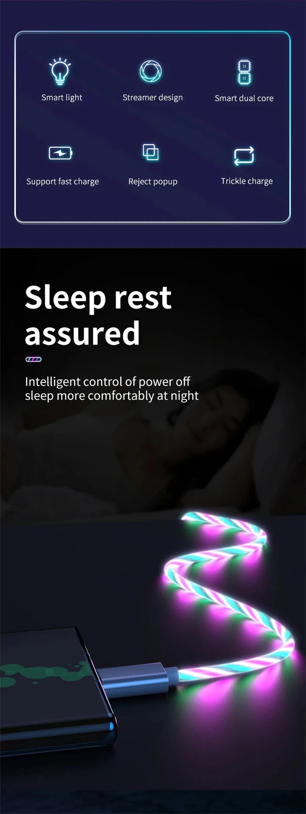 NNBILI 3-in-1 Glowing LED Fast Charging Cable – Luminous USB Type-C Charger for iPhone, Xiaomi & Phones