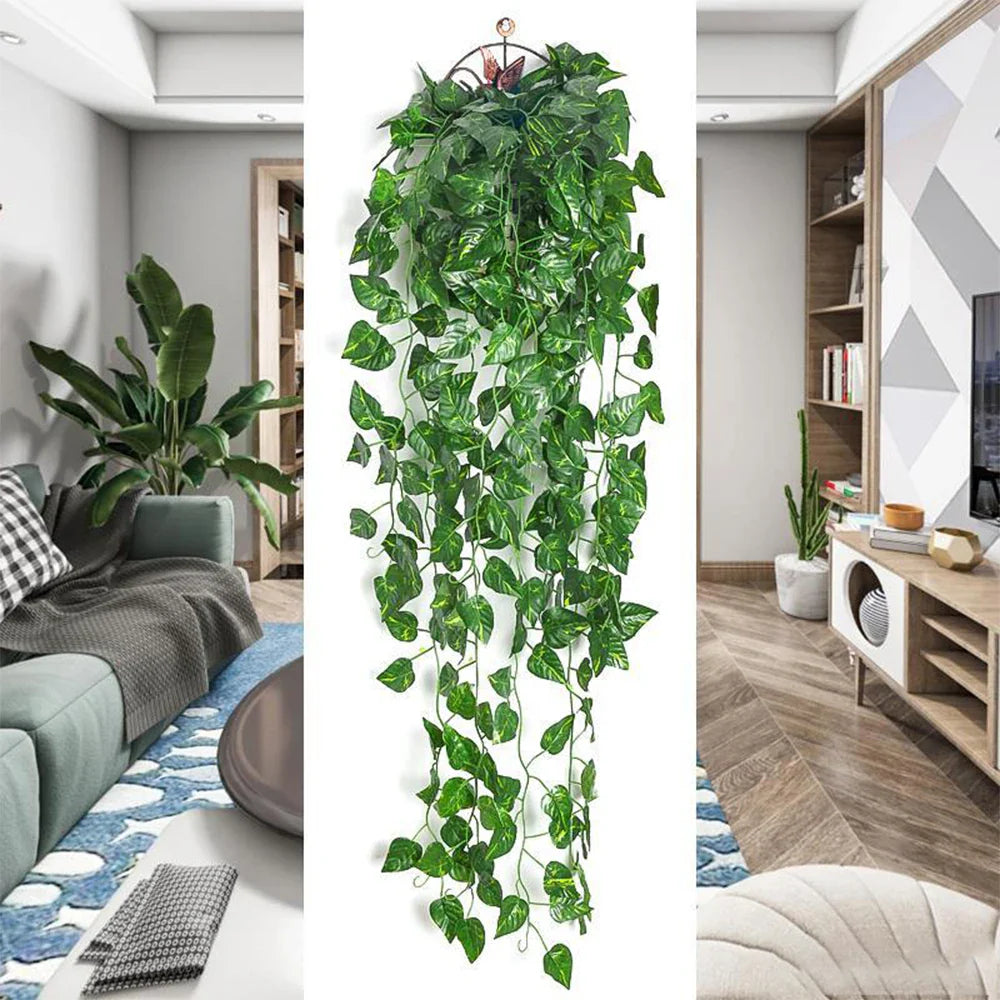 Artificial Creeper Green Wall Hanging Vine - Home Garden Decoration, Perfect for Weddings, Parties, DIY Wreaths, Fake Ivy Leaves
