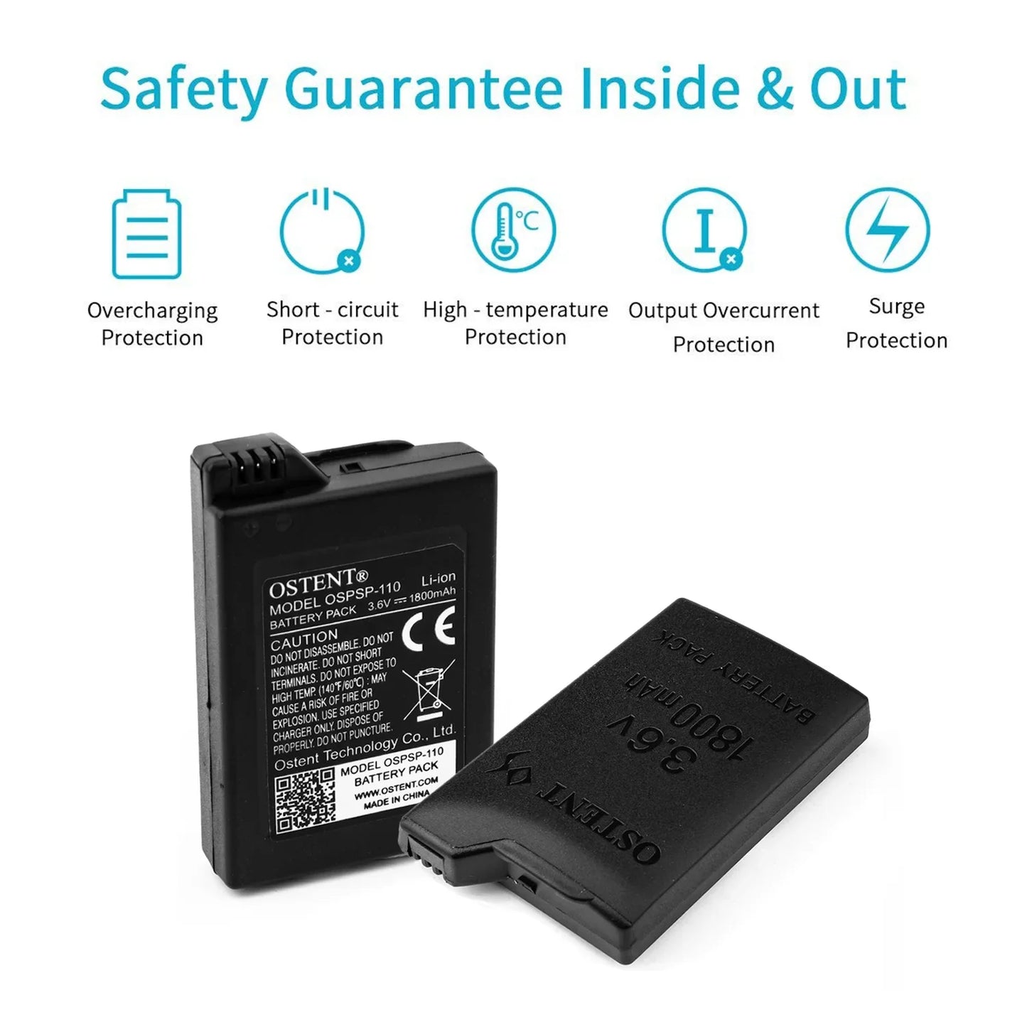 OSTENT 2/5/10pcs 1800mAh–2200mAh 3.6V Rechargeable Battery Pack – Replacement for Sony PSP 1000 PSP-110 Console
