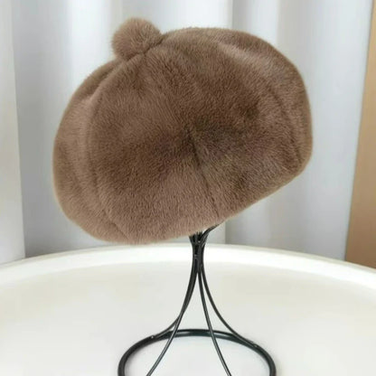 Thickened Plush Winter Beret for Women – Fleece-Lined Painter Style Hat, Elastic Cold Weather Cap, Vintage Retro Fashion Outdoor Wear
