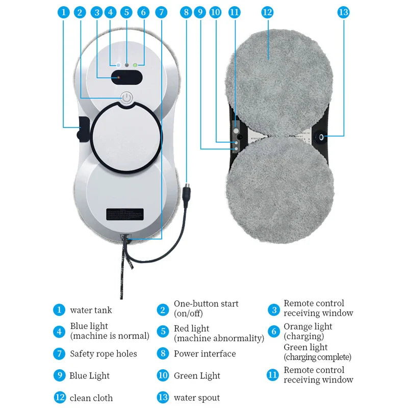 High-Suction 5600PA Window Cleaning Robot with Electric Spray and Fall Prevention - Remote Controlled
