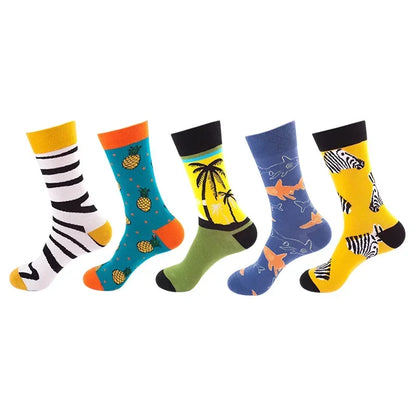 Men's Cotton Dress Socks 5-Pair Pack - Funny Casual Novelty Crew Socks Gift Set