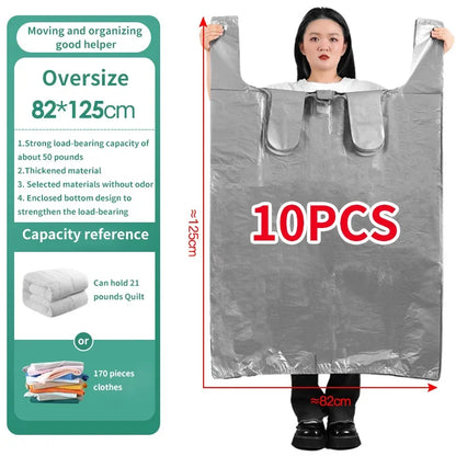 10PCS Large Capacity Thick Plastic Storage Bags — Moving & Packaging Bags for Clothes, Toys, Bedding & Blankets