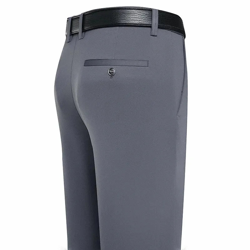 Men's Summer Trousers – Thin Business Casual Elastic Loose Fit Straight Pants | Classic Solid Color