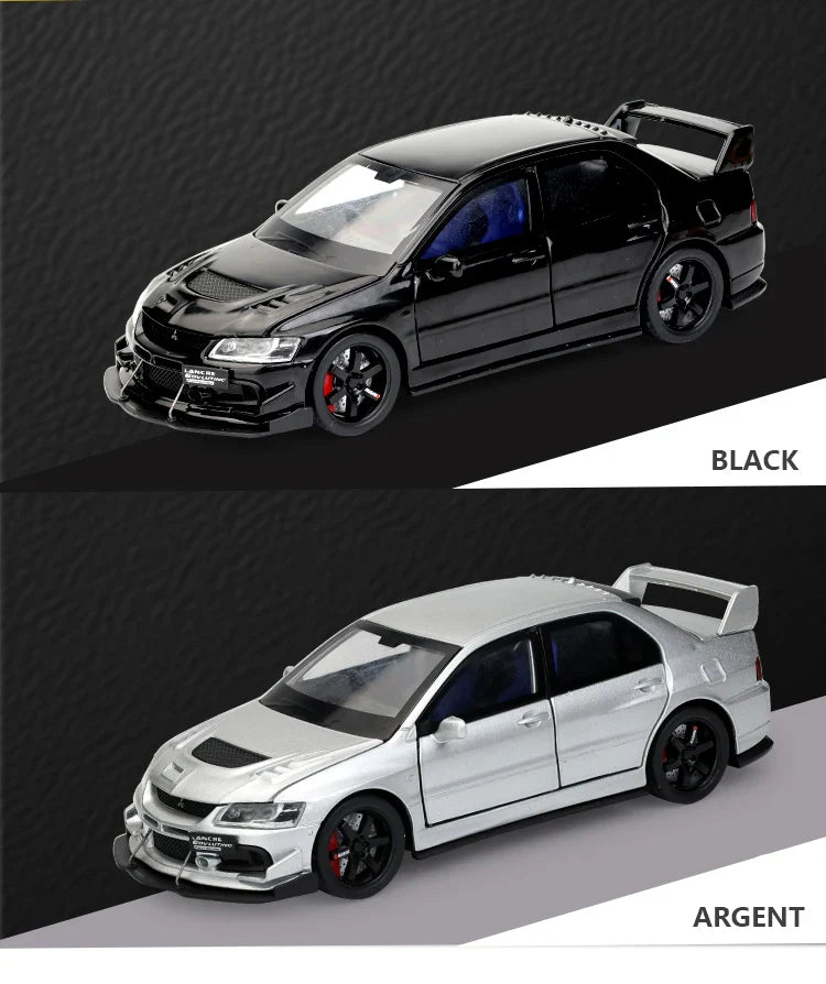 JDM 1:32 Mitsubishi Lancer Evolution IX — Diecast Metal Alloy Racing Car Model with Sound & Light, Right Rudder Gift