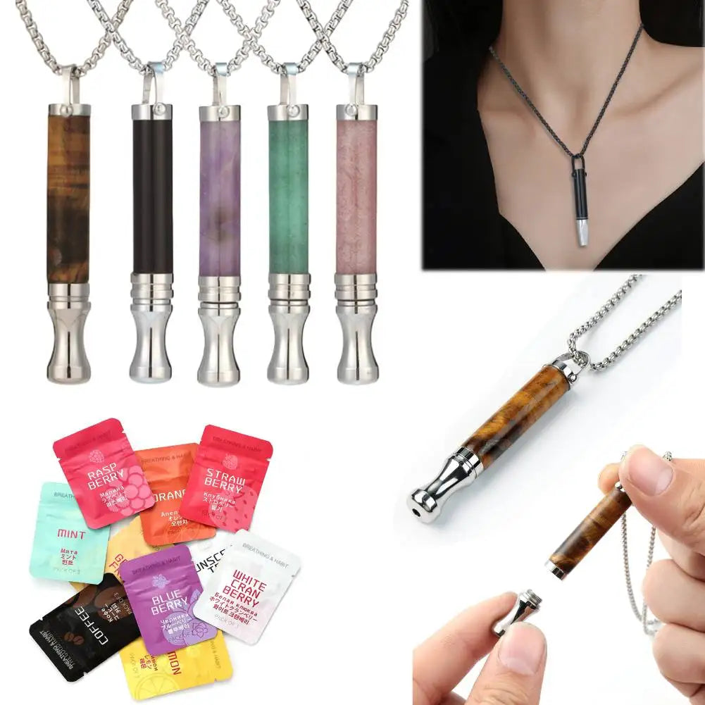 Quit Smoking Meditation Pendant Necklace – Titanium Steel Unisex Anti-Smoking Necklace with Filter Cotton