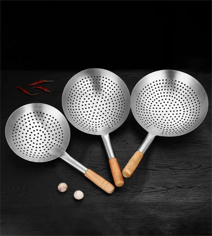Thickened 304 Stainless Steel Colander with Long Handle – Large Kitchen Sieve for Oil, Flour, Noodles & Dumplings