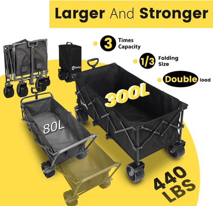 Sekey 48" Collapsible Folding Wagon — Heavy Duty 300L Utility Garden Cart with 440lbs Capacity