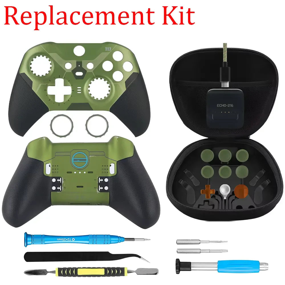 Xbox Elite Series 2 Controller Replacement Housing Shell Kit – Front & Back Case, LB/RB Buttons, Grips & Carry Bag Set