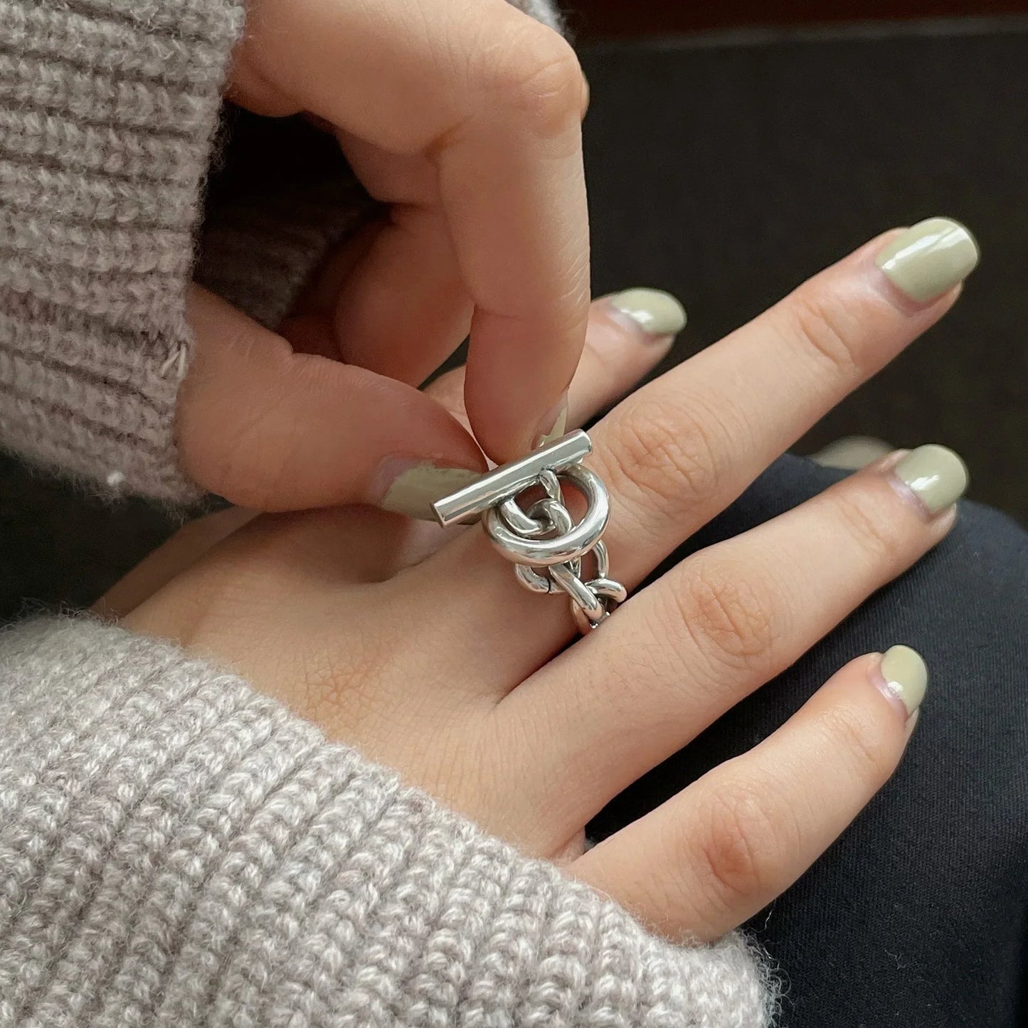 VENTFILLE 925 Sterling Silver Adjustable Ring – Vintage Hollow Line Punk Hip Hop Couple Jewelry