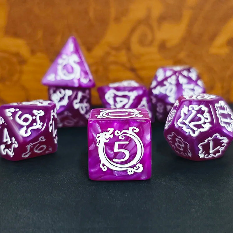 DND 7-Piece Dragon Pattern Polyhedral Dice Set – Role-Playing D&D TRPG Board Game Accessories