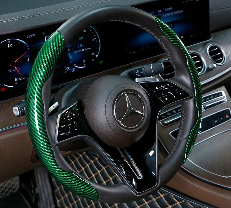2/3PCS Universal Car Steering Wheel Cover — Laser Carbon Fiber, Silicone & 1K Microfiber Leather, Non-Slip PVC Booster