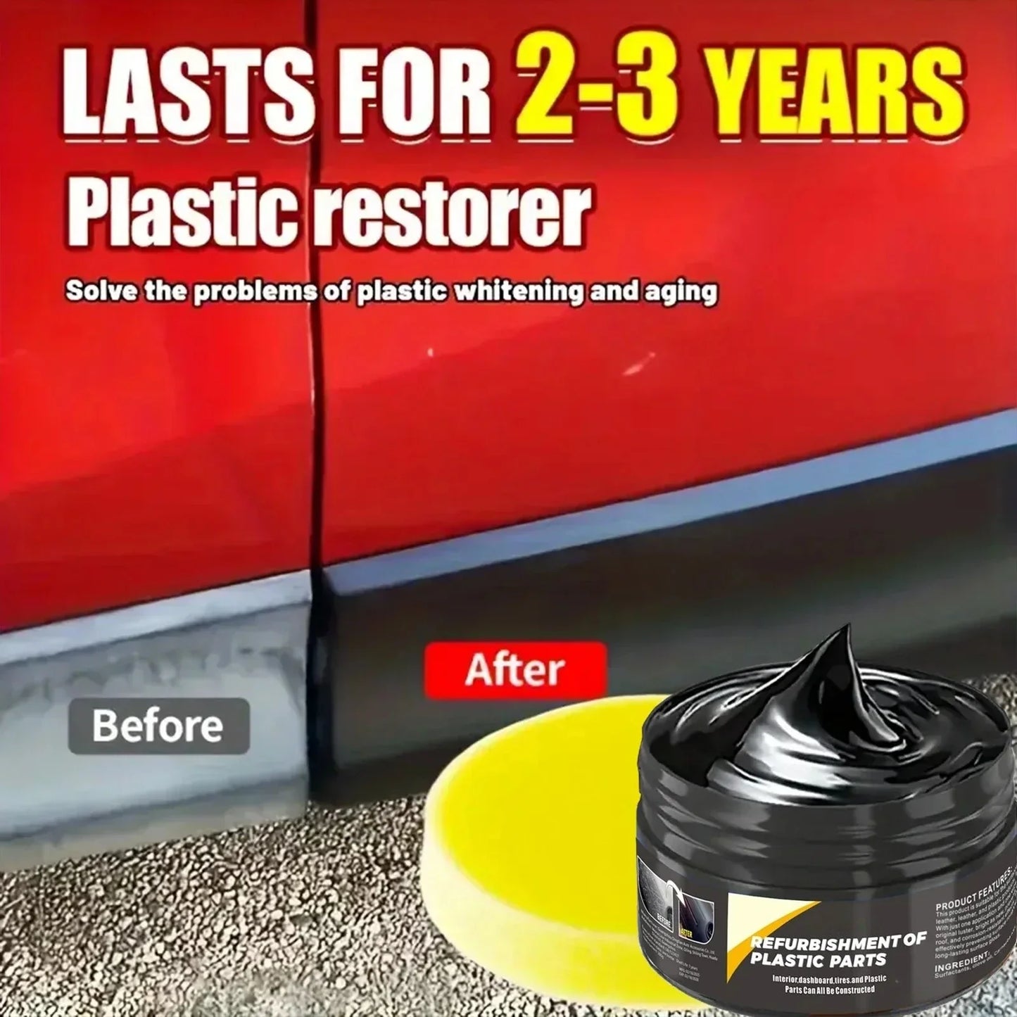Automotive Plastic Repair Cream — Interior & Exterior Scratch Repair Polishing Wax for Trim and Tires