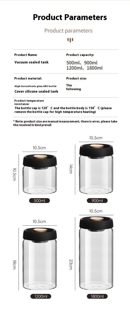Coffee Bean Vacuum Sealed Glass Jar — Light-Proof, Airtight Container for Food, Grains, Candy & Moisture-Proof Storage