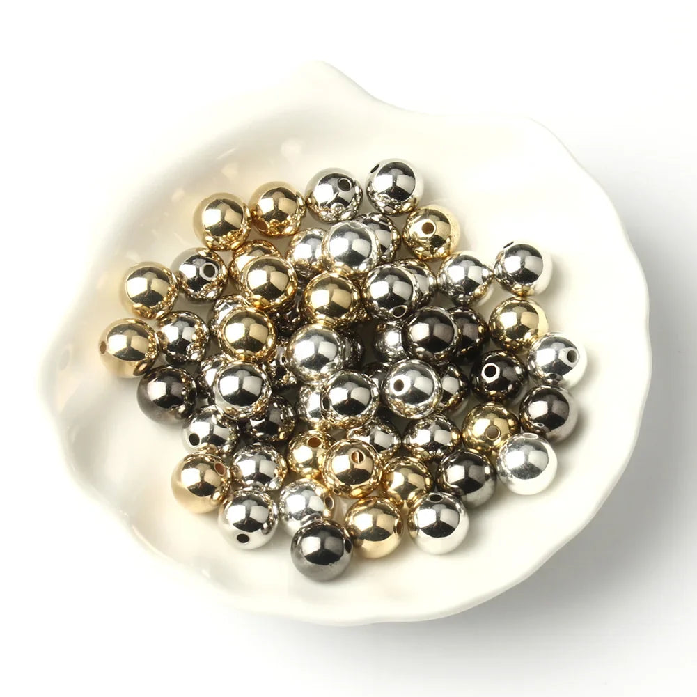 Round Spacer Beads 3–12mm – Gold & Silver CCB Smooth Loose Balls for DIY Bracelet Jewelry Making Accessories